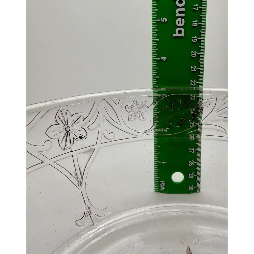 VTG Manganese Clear Pressed Glass Bowl Floral Vine Starburst Base UV Glow 9.5